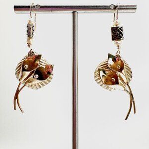 Calla Lily Textured Dangle Earrings VTG Sterling Silver 925 Size 2" Length